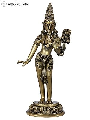 9" Standing Goddess Tara - Tibetan Buddhist In Brass | Handmade | Made In India