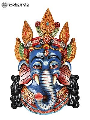 Crowned Ganesha Mask | Wall Hanging Wooden Statue from Nepal