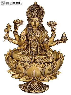 19" Treasured Goddess Lakshmi Wall Hanging In Brass | Handmade | Made In India
