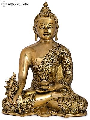 10" Tibetan Buddhist Medicine Buddha In Brass | Handmade | Made In India