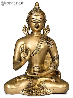 9" Lord Buddha in Vitark Buddha - Tibetan Buddhist In Brass | Handmade | Made In India