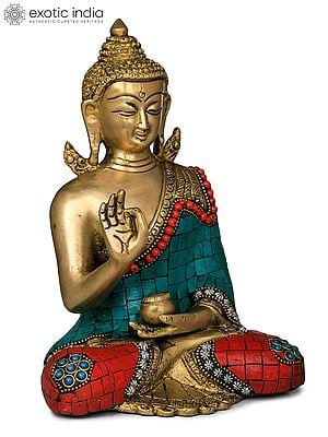 8" Tibetan Buddhist Deity Buddha in Vitark Mudra In Brass | Handmade | Made In India