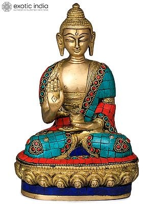 8" Tibetan Buddhist Deity Buddha in Ashirwad Mudra In Brass | Handmade | Made In India