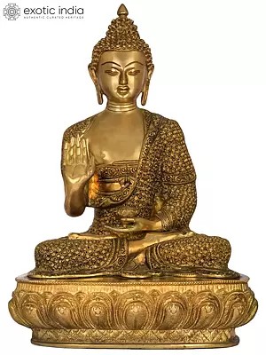 16" Superfine Blessing Buddha Wearing Fully Carved robe - Tibetan Buddhist Deity Brass Statue