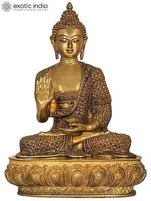 16" Superfine Blessing Buddha Wearing Fully Carved robe - Tibetan Buddhist In Brass | Handmade | Made In India
