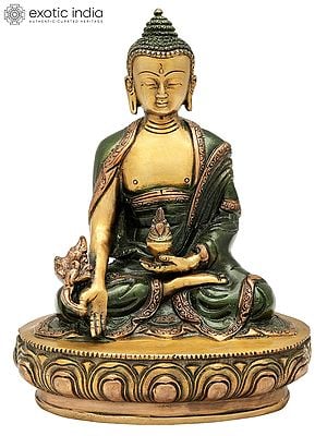 8" Tibetan Buddhist Medicine Buddha In Brass | Handmade | Made In India