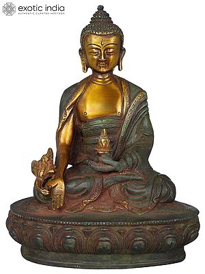 8" Tibetan Buddhist Medicine Buddha In Brass | Handmade | Made In India