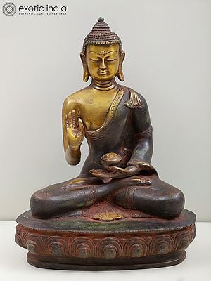 9" Tibetan Buddhist Lord Buddha in Multi Hue In Brass