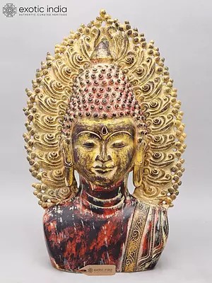 18" Serene Buddha Bust In Brass | Handmade | Made In India