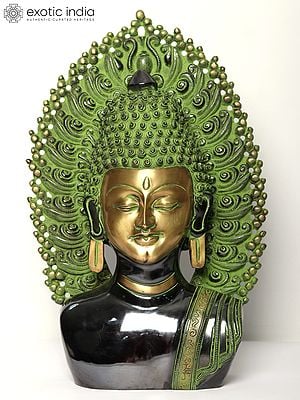 18" Serene Buddha Bust In Brass | Handmade | Made In India