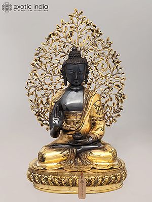 20" Superfine Shakyamuni Buddha Idol Preaching His Dharma with Bodhi Tree as Backdrop