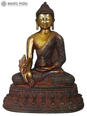 10" Tibetan Buddhist Healing Buddha (Medicine Buddha) In Brass | Handmade | Made In India