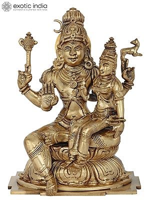 8" Bhagawan Shiva with Devi Parvati Bronze Statue | Handmade Hoysala Art Idol | Made in South India