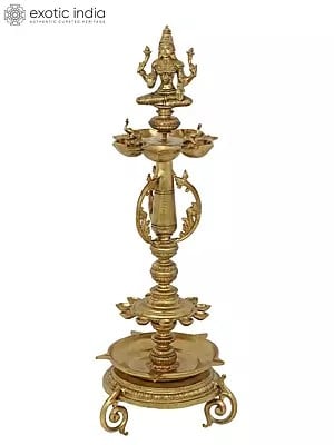 29" Gaja Lakshmi Multi Wicks Bronze Lamp | Handmade | Made in South India