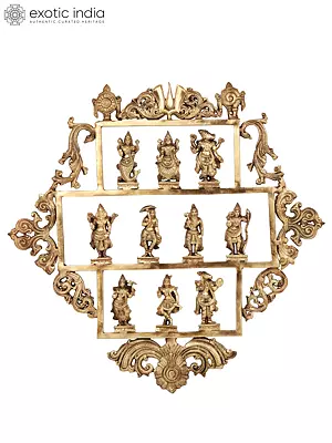 20" Dashavatara Panel with Vaishnava Symbols Atop | Wall Hanging in Hoysala Art | Made in South India