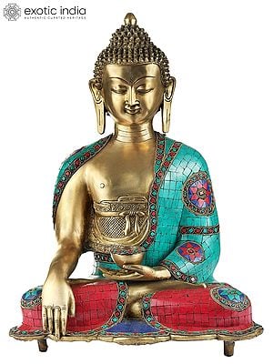 18" Bhumisparsha Medicine Buddha With Inlay Work In Brass | Handmade | Made In India