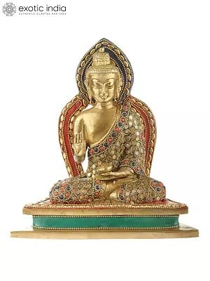 7" Blessing Lord Buddha With Inlay Work In Brass | Handmade | Made In India