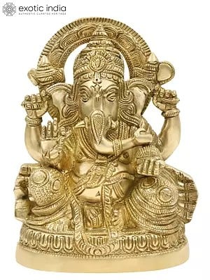 8" Bejwelled Ganesha in Flamboyant Dhoti In Brass | Handmade | Made In India