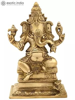6" Lord Ganesha Seated on High Pedestal In Brass | Handmade | Made In India