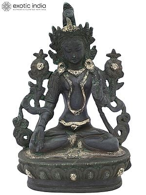 8" Tibetan Buddhist Deity Holy Green Tara In Brass | Handmade | Made In India