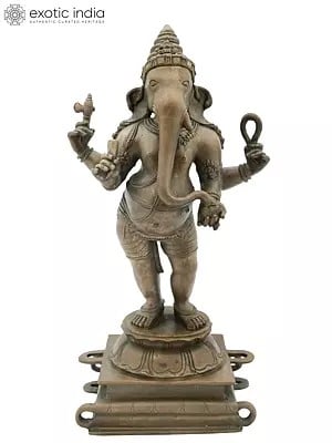 13" Fine Standing Chaturbhujadhari Ganesha | Handmade | Panchaloha Bronze | Made In South India
