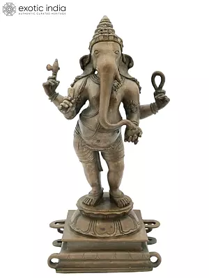 13" Standing Chaturbhujadhari Ganesha Panchaloha Bronze Statues | Made in South India