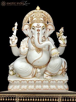 48" Super Large White Marble Ganesha (Shipped by Sea For Overseas)