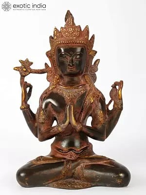 10" Tibetan Buddhist Deity Chenrezig (Shadakshari Lokeshvara) In Brass