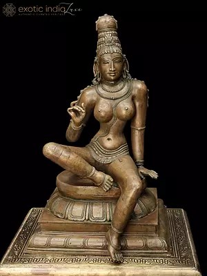 21" The Signature Stance Of The Seated Devi Uma | Panchaloha Bronze From South India