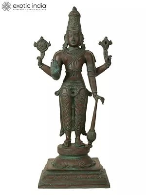 18" Chaturbhuja Bhagawan Vishnu Idol Standing on Pedestal in Brass | Handmade | Made in India