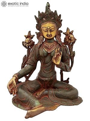 9" Tibetan Buddhist Deity Holy Green Tara In Brass | Handmade | Made In India