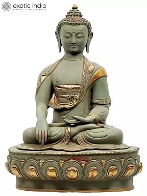 22" Bhumisparsha Buddha Seated on Pedestal in Brass | Handmade | Made in India