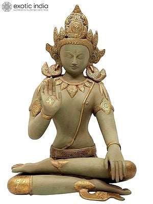 16" Green-And-Gold Seated Buddha in Brass | Handmade | Made In India