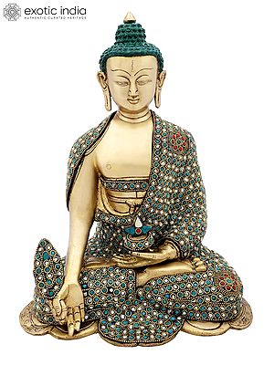 13" Medicine Buddha with Colorful Inlay Work in Brass | Handmade | Made In India