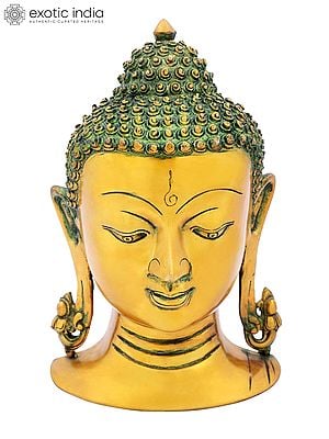 11" Lord Buddha Wall Hanging Mask In Brass | Handmade | Made In India