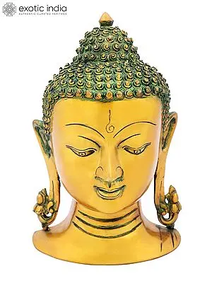 11" Lord Buddha Wall Hanging Mask In Brass | Handmade | Made In India