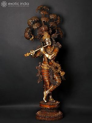 57" Large Tribhanga Krishna With The Kadamba Tree Behind Him