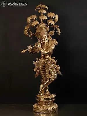 57" Large Tribhanga Krishna With The Kadamba Tree Behind Him