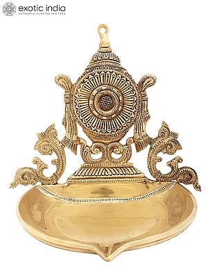 9" Superfine Chakra Wick Lamp (Vaishnava Symbol) in Brass | Handmade | Made in India