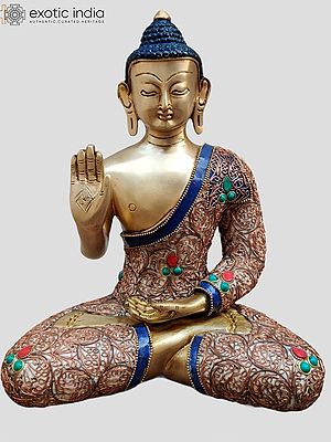 11" Gautam Buddha Preaching His Dharma | Inlay Work | Brass Statue | Handmade | Made In India