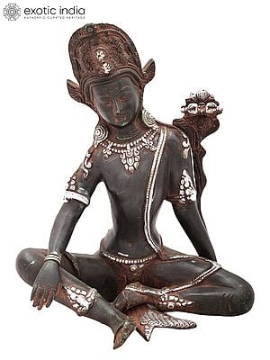 10.5" Seated Indra, The Head Lowered | Handmade | Brass Lord Indra Statue | Made in India