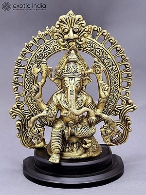 9" Lord Ganesha Idol with Kirtimukha Prabhavali | Ganapati Brass Statue