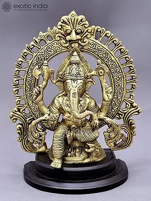 9" Lord Ganesha Idol with Kirtimukha Prabhavali | Ganapati Brass Statue