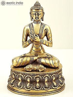 9" Brass Buddha Statue | Indian Handcrafted Idol | Buddha in Dharamachakra Mudra