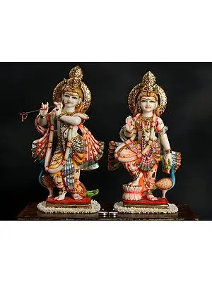 24" Superfine Radha Krishna | White Marble | Handmade | Made In India