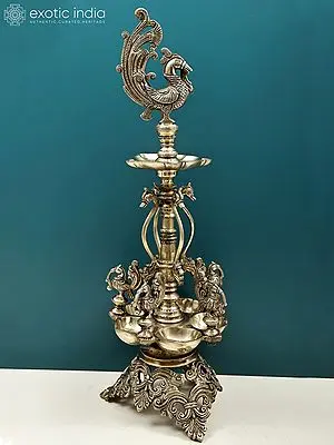 23" Handmade Peacock Lamp (Annam Lamp) with Five Wicks