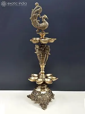 23" Handmade 2 Layer of Peacock Lamp with Ten Wicks