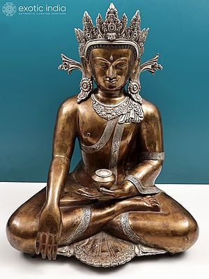 22" Crowned Buddha in Bhumisparsha Mudra | Handmade