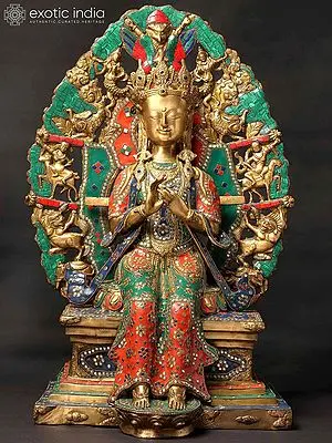 27" The Future Buddha Maitreya - Tibetan Buddhist with Inlay Work | Handmade