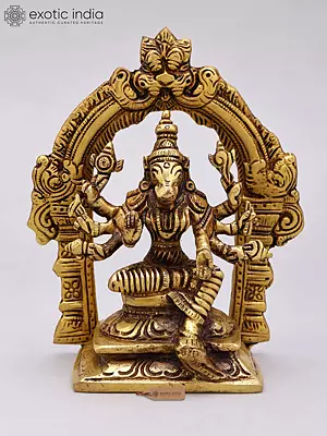 5" Brass Eight-Armed Goddess Varahi Statue with Kirtimukha Prabhavali | Handmade